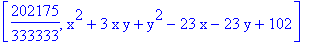[202175/333333, x^2+3*x*y+y^2-23*x-23*y+102]